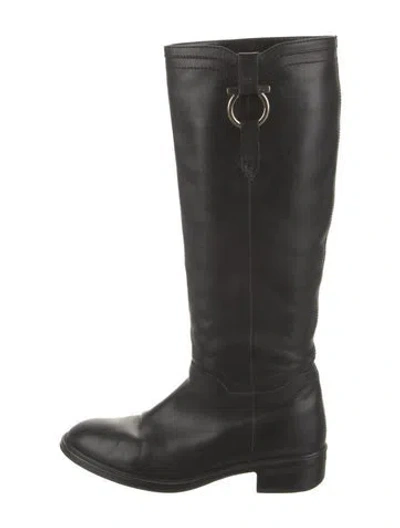 Pre-owned Ferragamo Leather Riding Boots In Black