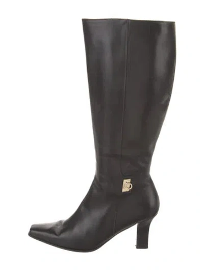 Pre-owned Ferragamo Leather Riding Boots In Black