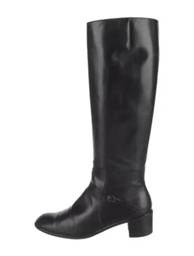 Pre-owned Ferragamo Leather Riding Boots In Black