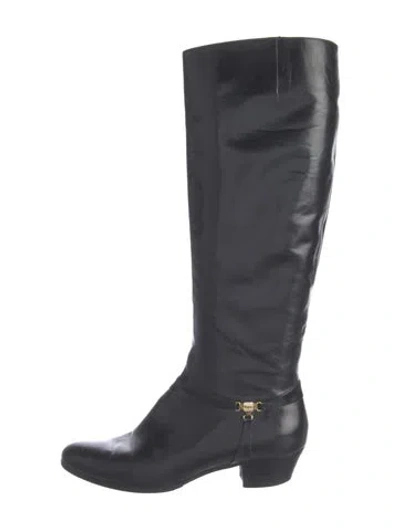 Pre-owned Ferragamo Leather Riding Boots In Black