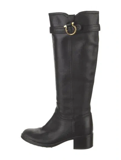 Pre-owned Ferragamo Leather Riding Boots In Black