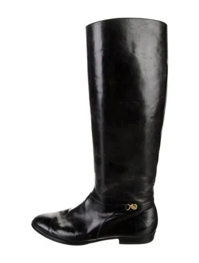 Pre-owned Ferragamo Leather Riding Boots In Black