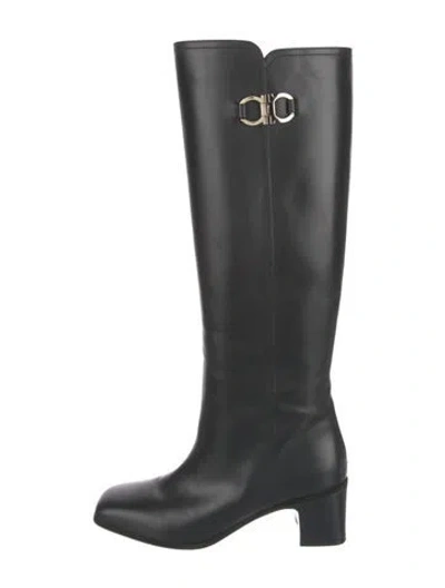 Pre-owned Ferragamo Leather Riding Boots In Black
