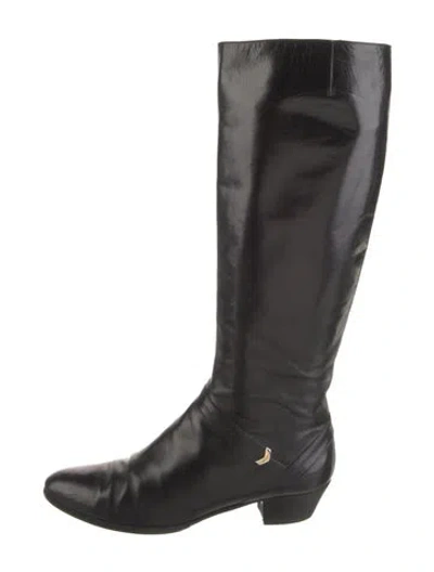 Pre-owned Ferragamo Leather Riding Boots In Black