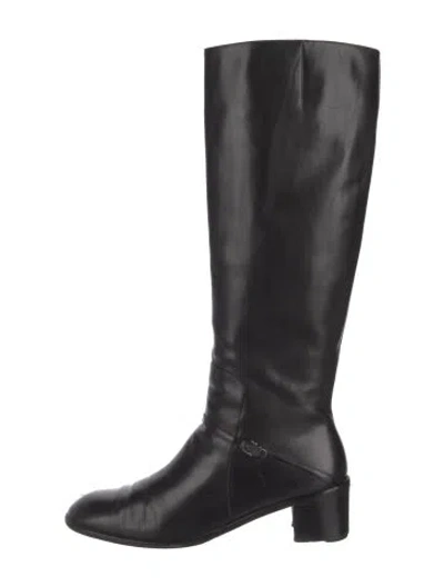 Pre-owned Ferragamo Leather Riding Boots In Black