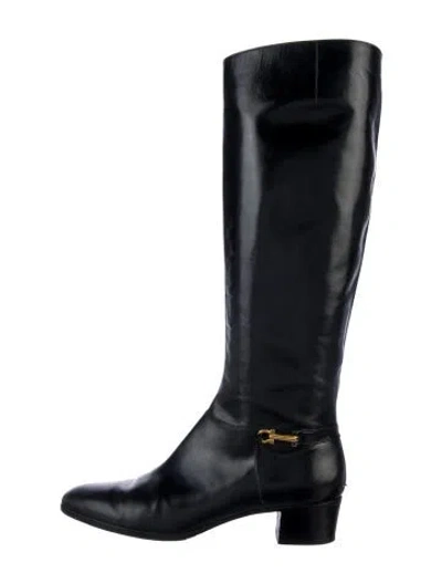 Pre-owned Ferragamo Leather Riding Boots In Black