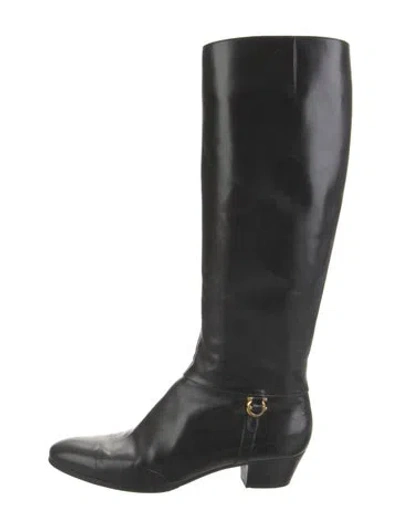 Pre-owned Ferragamo Leather Riding Boots In Black