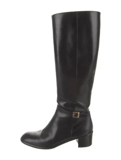 Pre-owned Ferragamo Leather Riding Boots In Black