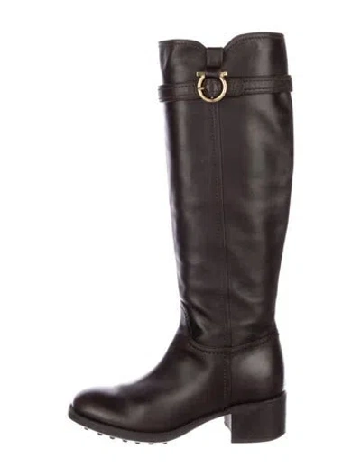 Pre-owned Ferragamo Leather Riding Boots In Black