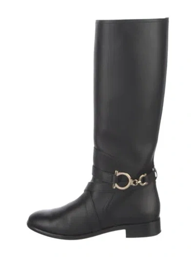 Pre-owned Ferragamo Leather Riding Boots In Black