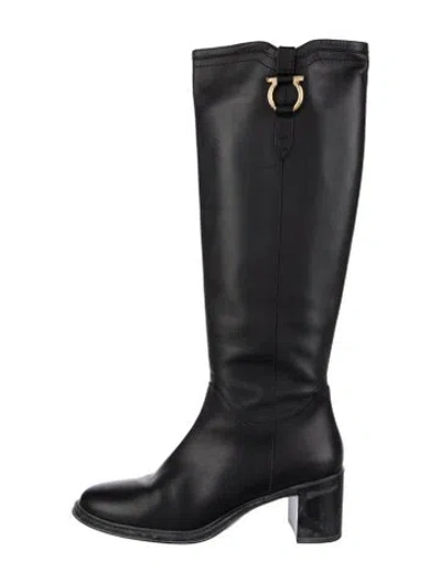 Pre-owned Ferragamo Leather Riding Boots In Black