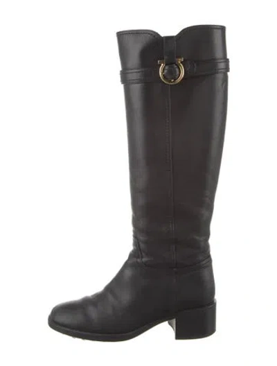 Pre-owned Ferragamo Leather Riding Boots In Black