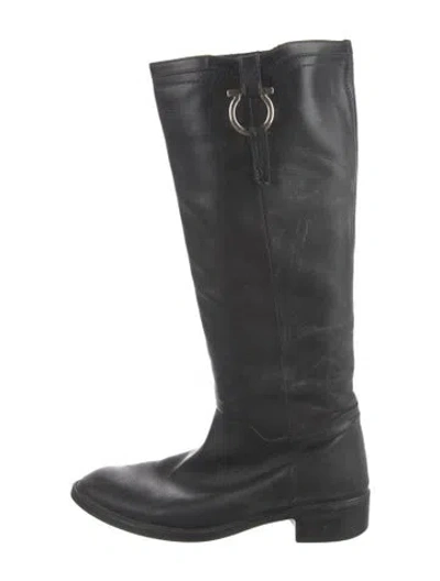 Pre-owned Ferragamo Leather Riding Boots In Black