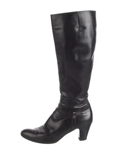Pre-owned Ferragamo Leather Riding Boots In Black