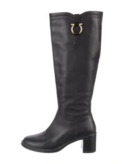 Pre-owned Ferragamo Leather Riding Boots In Black