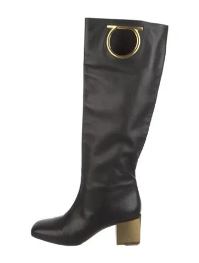 Pre-owned Ferragamo Leather Riding Boots In Black