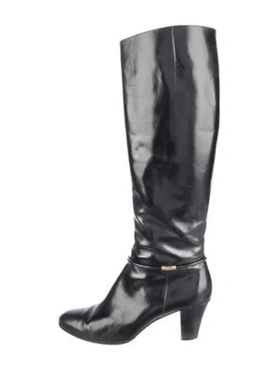 Pre-owned Ferragamo Leather Riding Boots In Black