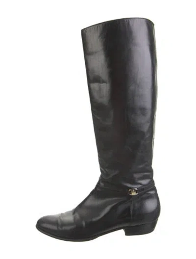 Pre-owned Ferragamo Leather Riding Boots In Black