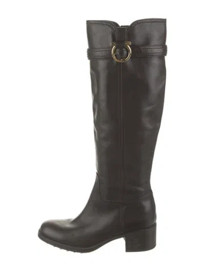 Pre-owned Ferragamo Leather Riding Boots In Black