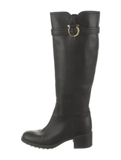 Pre-owned Ferragamo Leather Riding Boots In Black