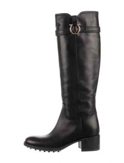 Pre-owned Ferragamo Leather Riding Boots In Black