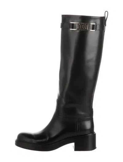 Pre-owned Ferragamo Leather Riding Boots In Black