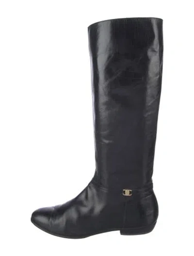 Pre-owned Ferragamo Leather Riding Boots In Black