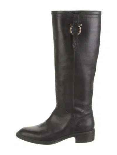 Pre-owned Ferragamo Leather Riding Boots In Black
