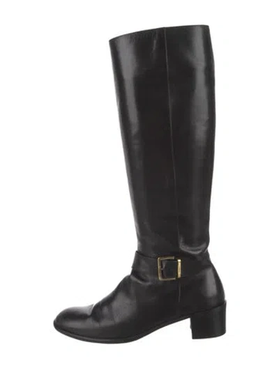 Pre-owned Ferragamo Leather Riding Boots In Black
