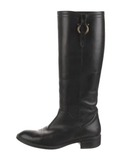 Pre-owned Ferragamo Leather Riding Boots In Black