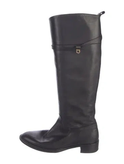 Pre-owned Ferragamo Leather Riding Boots In Black