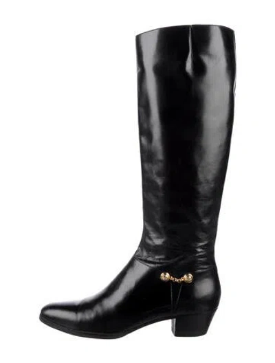 Pre-owned Ferragamo Leather Riding Boots In Black