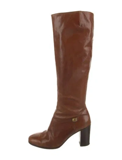 Pre-owned Ferragamo Leather Riding Boots In Brown