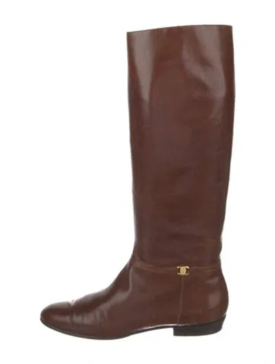Pre-owned Ferragamo Leather Riding Boots In Brown