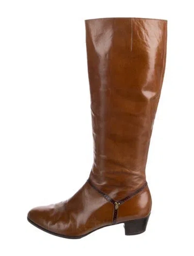 Pre-owned Ferragamo Leather Riding Boots In Brown