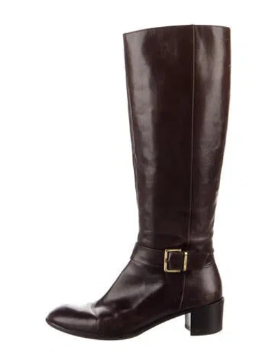 Pre-owned Ferragamo Leather Riding Boots In Brown