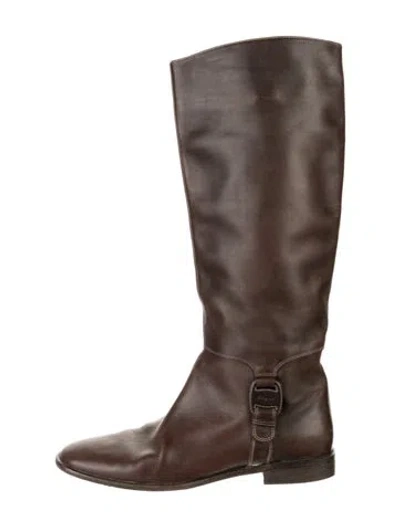 Pre-owned Ferragamo Leather Riding Boots In Brown