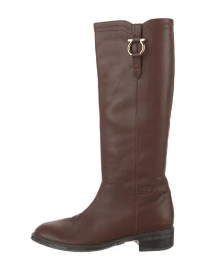 Pre-owned Ferragamo Leather Riding Boots In Brown