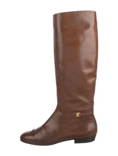 Pre-owned Ferragamo Leather Riding Boots In Brown