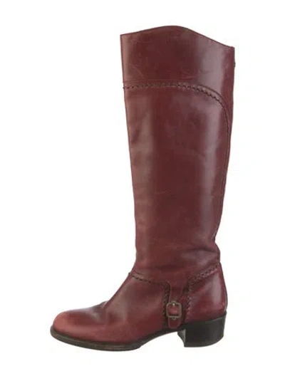 Pre-owned Ferragamo Leather Riding Boots In Burgundy