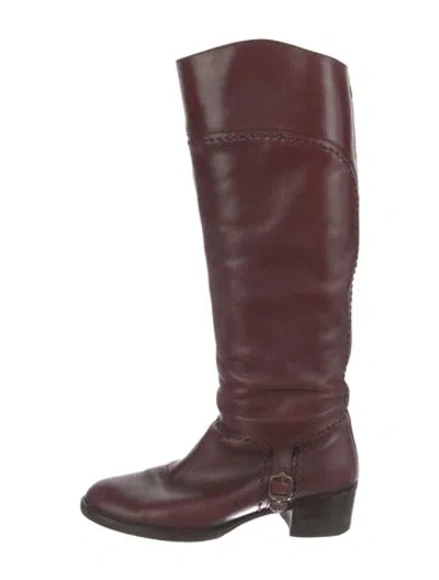 Pre-owned Ferragamo Leather Riding Boots In Burgundy