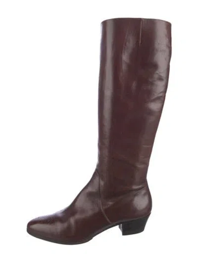 Pre-owned Ferragamo Leather Riding Boots In Burgundy