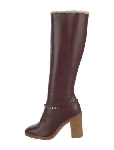 Pre-owned Ferragamo Leather Riding Boots In Burgundy