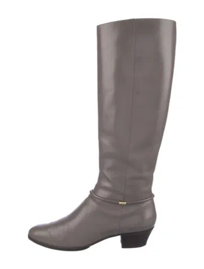 Pre-owned Ferragamo Leather Riding Boots In Gray