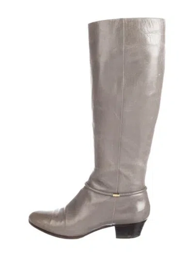 Pre-owned Ferragamo Leather Riding Boots In Gray