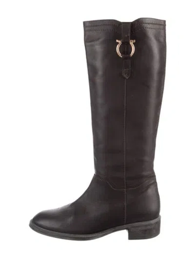 Pre-owned Ferragamo Leather Riding Boots In Grey