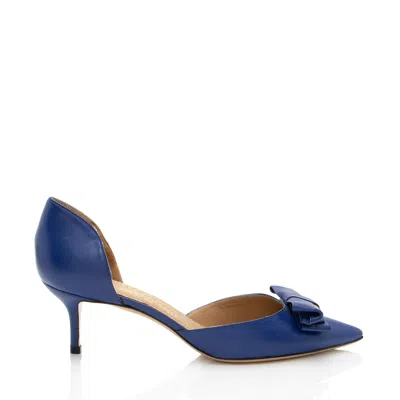 Ferragamo Leather Rietta Bow D'orsay Pumps In Blue