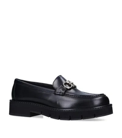 Ferragamo Leather Rolo Lug Loafers In Black