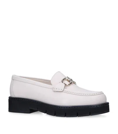 Ferragamo Leather Rolo Lug Loafers In Sand