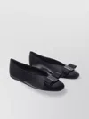 Ferragamo Leather Round Toe Ballerina Shoes With Bow Detail